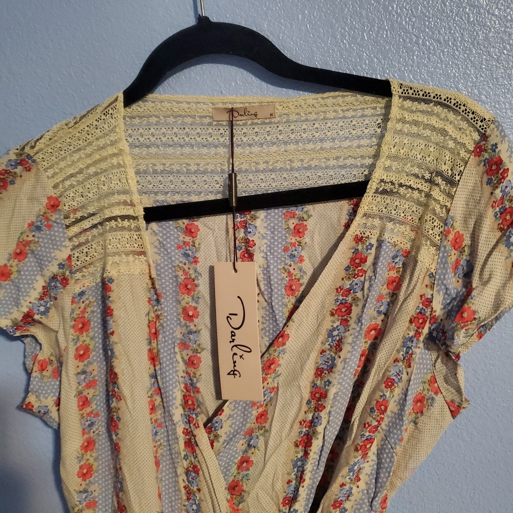 Darling Vintage Print & Lace Wrap Dress